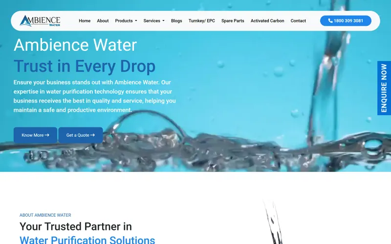 Front page of the Ambience Water website