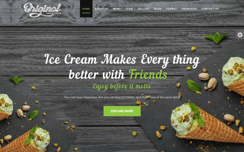Front page of the Original Ice Creams website