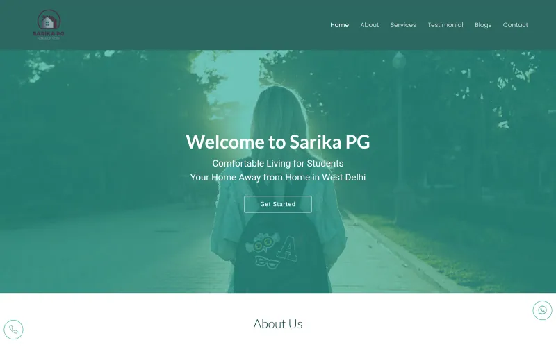 Front page of the Sarika PG website