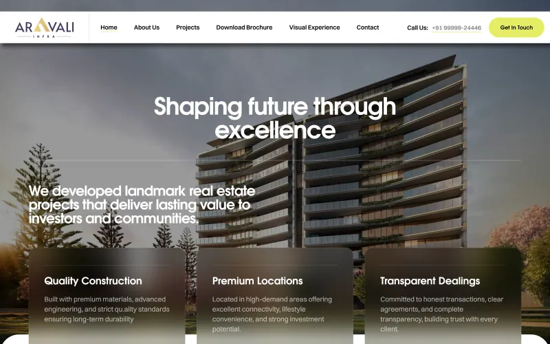 Front page of the Aravali Infratech website