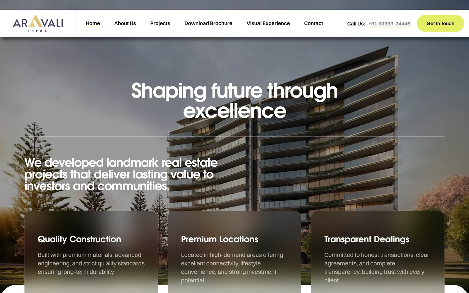 Front page of the Aravali Infratech website
