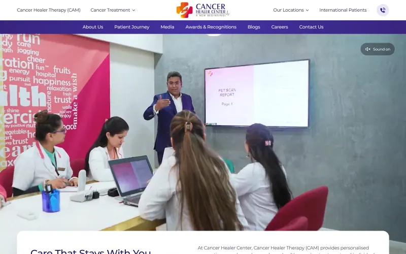 Front page of the Cancer Healer Center website