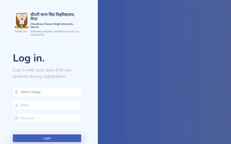 Front page of the university management system