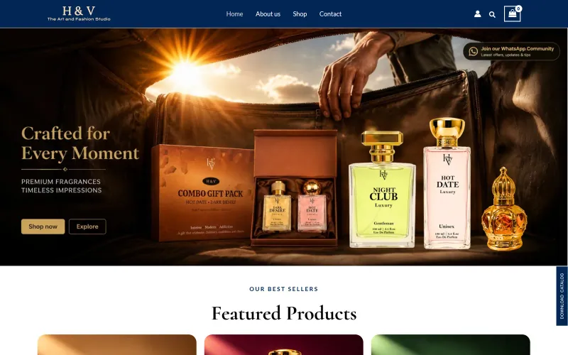 Front page of the H&V Perfumes website