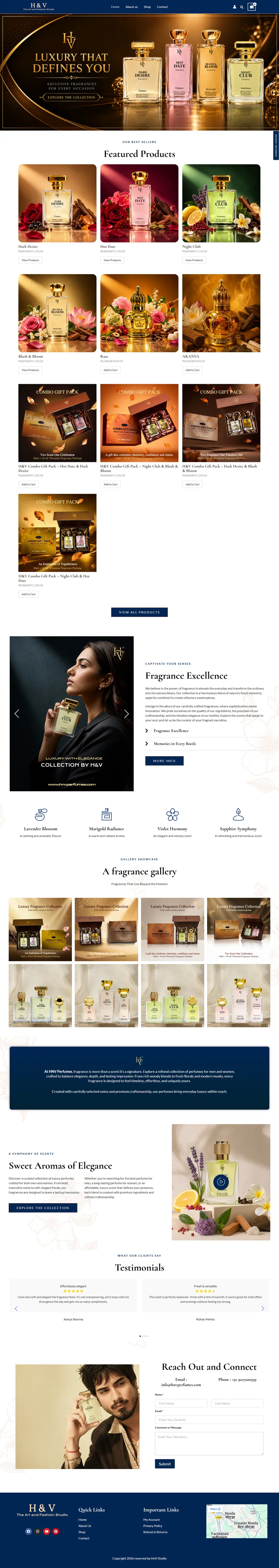 The whole H&V Perfumes front page, top to bottom
