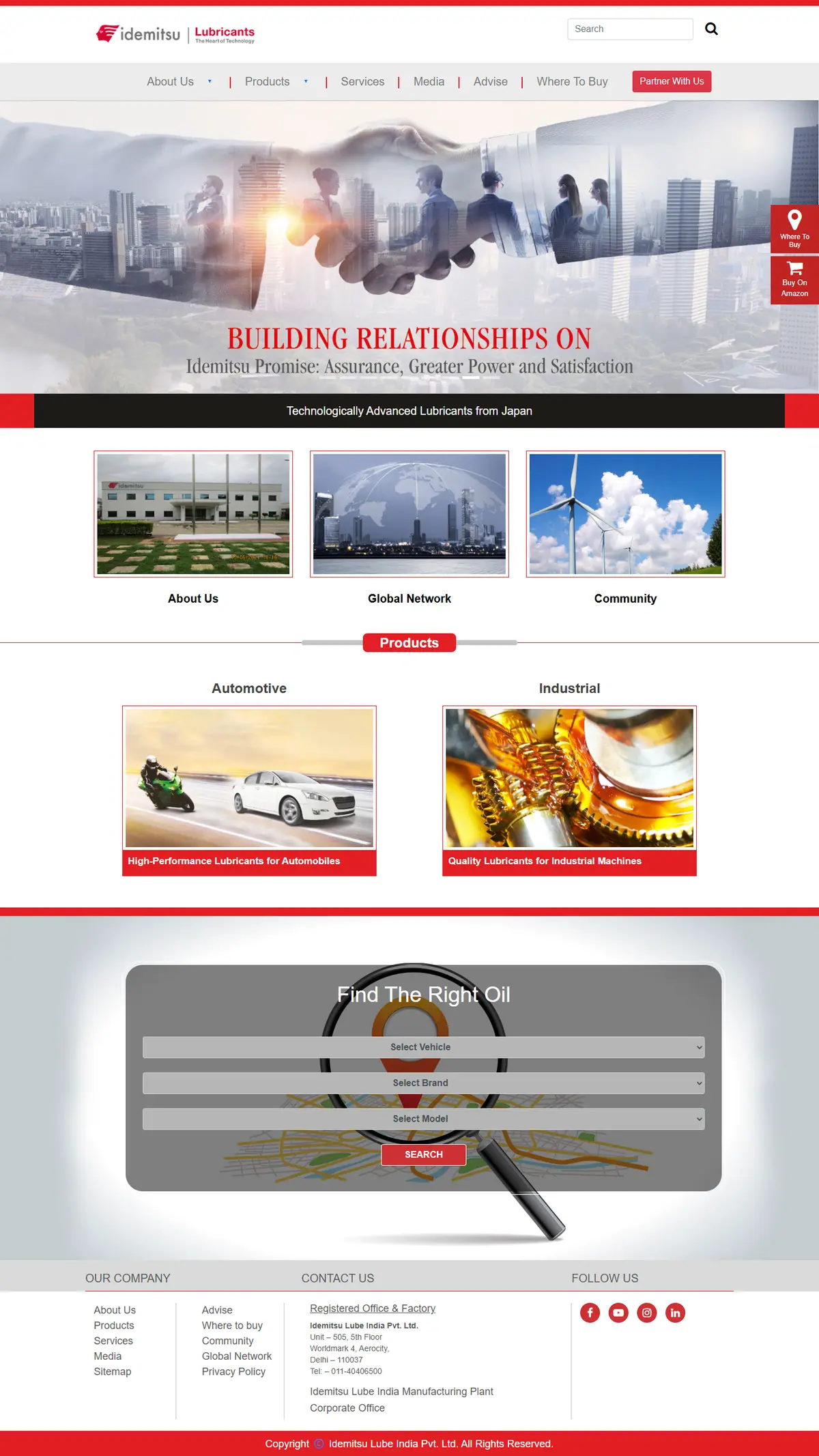 The whole Idemitsu India front page, top to bottom