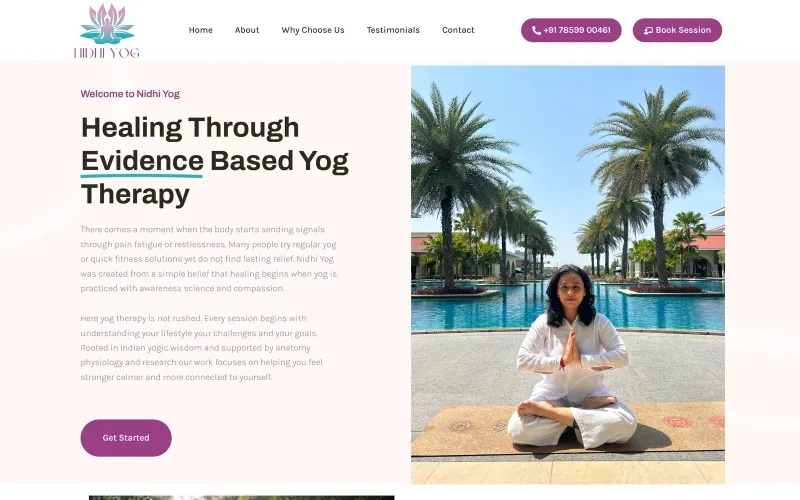 Front page of the Nidhi Yog website