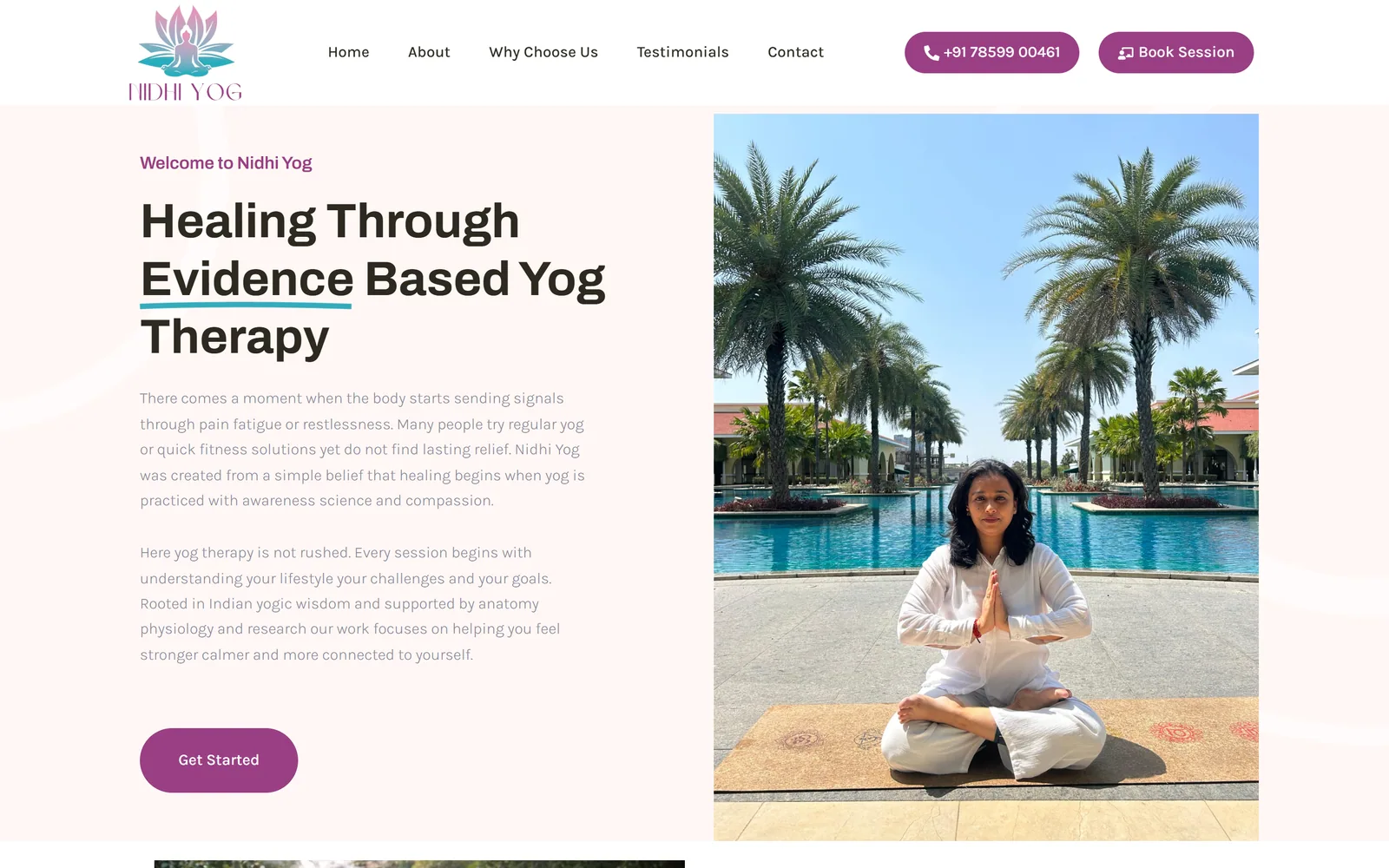Front page of the Nidhi Yog website