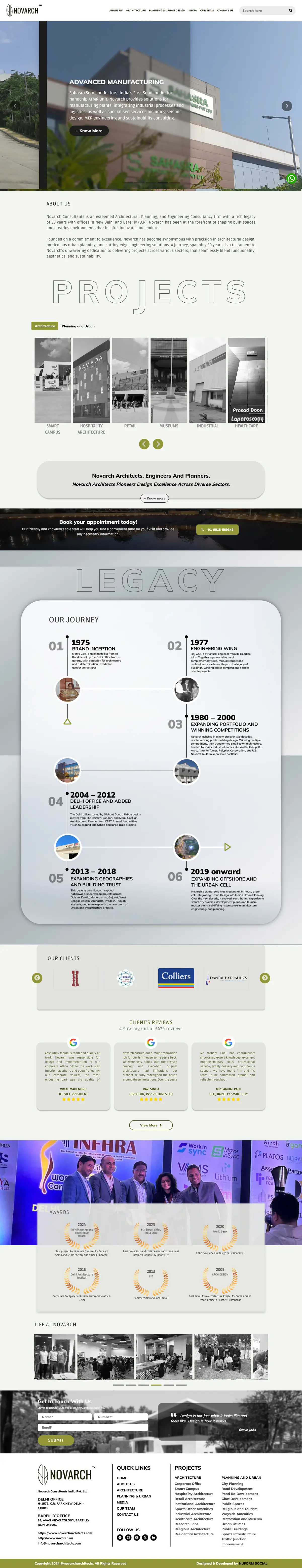 The whole Novarch Architects front page, top to bottom