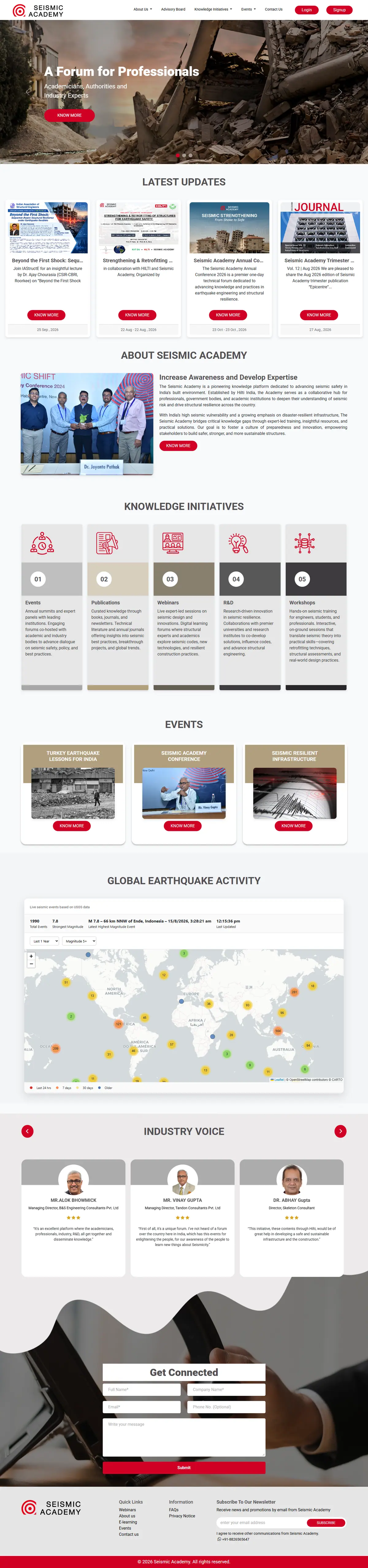 The whole Seismic Academy front page, top to bottom