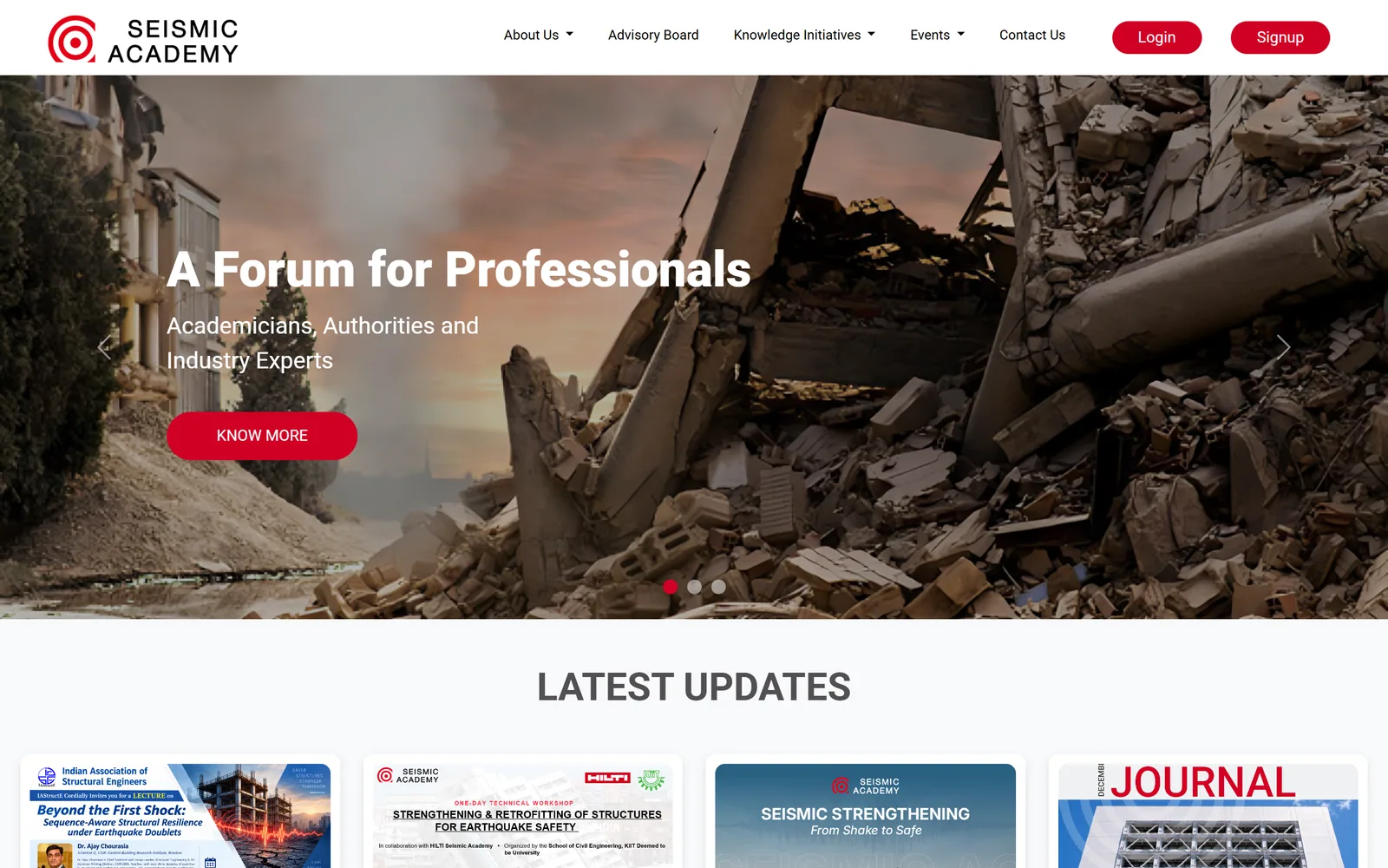 Front page of the Seismic Academy website